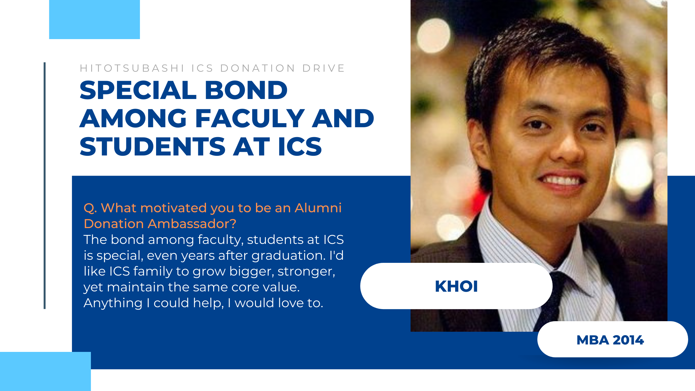 Hitotsubashi ICS ICS Alumni Donation Drive Ambassador Khoi